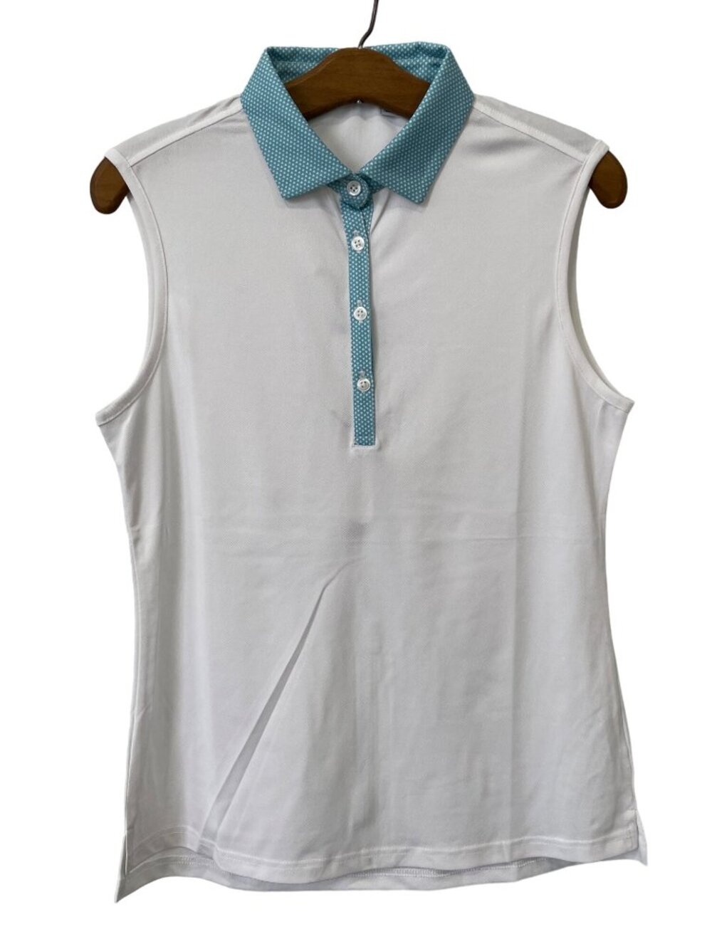 Repreve Golf Polo Shirt Medium Sleeveless White Blue Performance Athleisure NEW